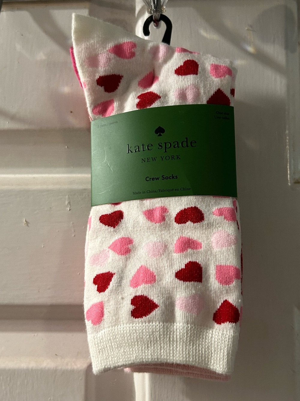 kate spade White Crew Socks with Pink & Red Heart Print